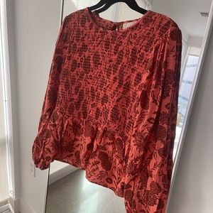 NWT Ruched peplum top, orange, sz small